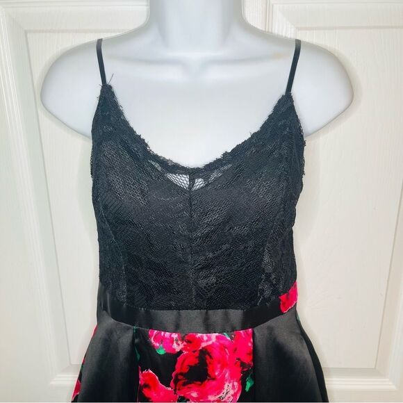 B Darlin Black Lace Bodice Pink Floral Gown Prom Backless Juniors 7/8 - Picture 4 of 11